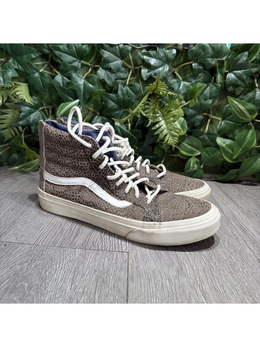 VANS Sk8-Hi Slim Zip Cheetah Suede Sneaker Black-Tan Men 7 Women 8.5